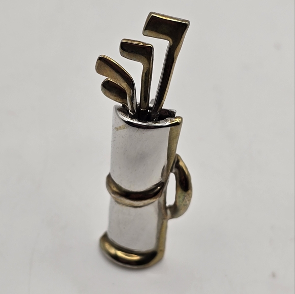 Handmade Vintage Golf Club Caddy Brooch Pin Clubs Move Silver & Gold Tone - Picture 2 of 9